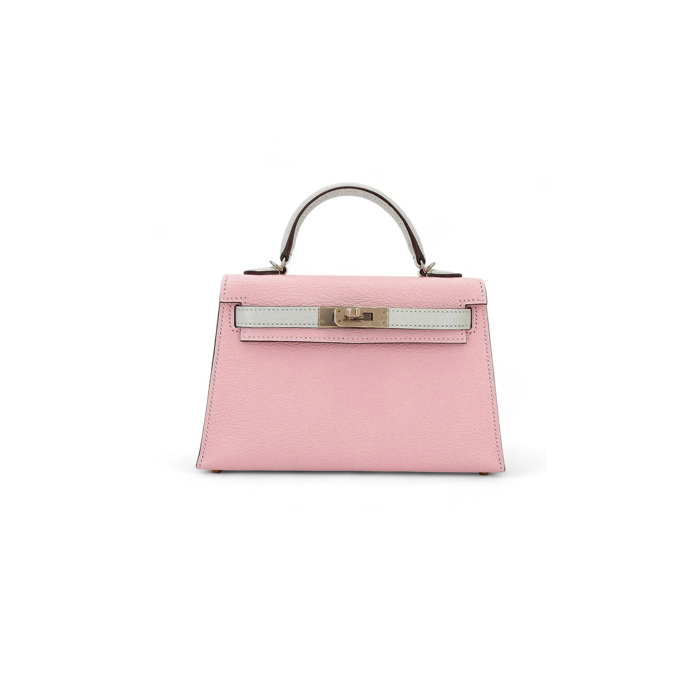 HERMÈS MASTER MINI KELLY II GOATSKIN CHERRY BLOSSOM PINK MILKSHAKE PLATINUM BUCKLE (19*12*5.5cm)